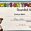 Always on time award.<br><div class='photoDatesPopup'><br>from Emerson's Photos taken 5/27/2021 and posted 1/7/2022</div>